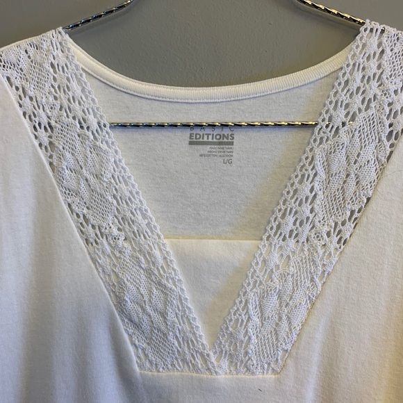 White lace short sleeve crew neck tshirt L - Picture 4 of 4